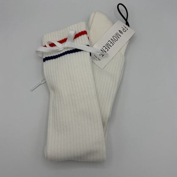 Free People Movement White Knee High Socks Stripes Bows One Size NWT - Picture 8 of 8